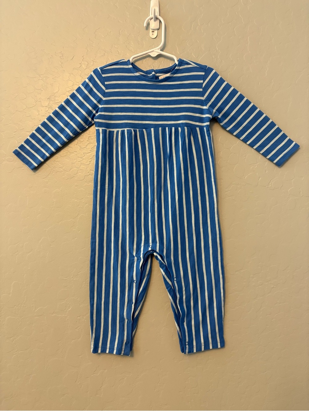 Primary explorer romper in blueberry stripe size 12-18 months NEW